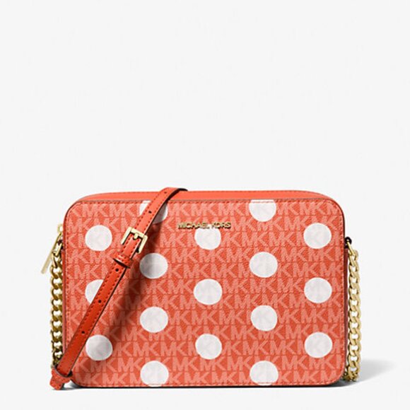 Michael Kors Jet Set Large Polka Dot Signature Logo Crossbody Bag NWT - Picture 1 of 8